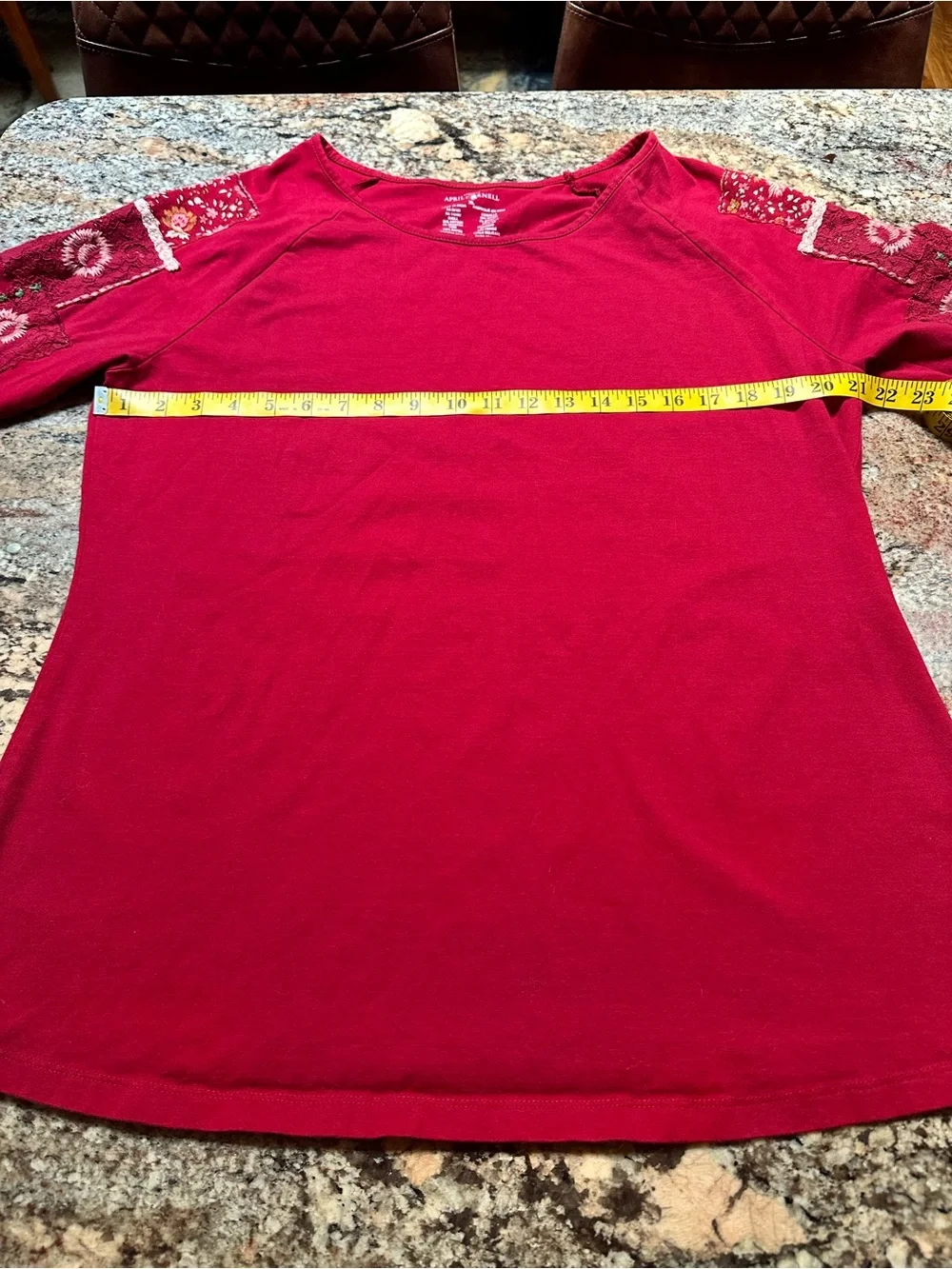April Cornell Red Embroidered Sleeve Long Sleeve Top